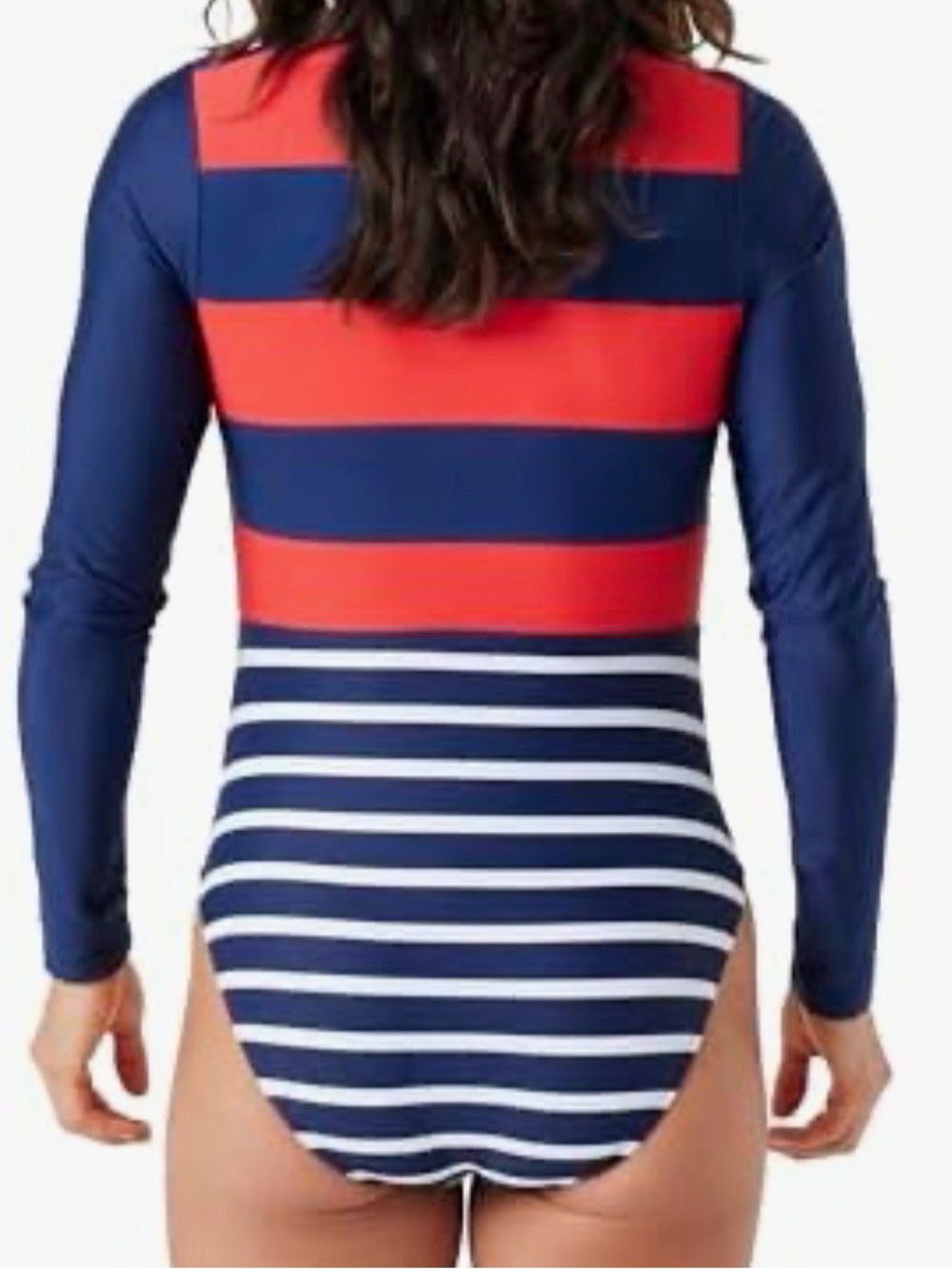 Nautica Navy & Red Zip-Front Long Sleeve Swimsuit - Picture 2 of 5